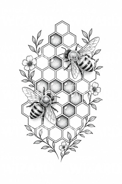 Honeycomb and Bees Tattoo Design