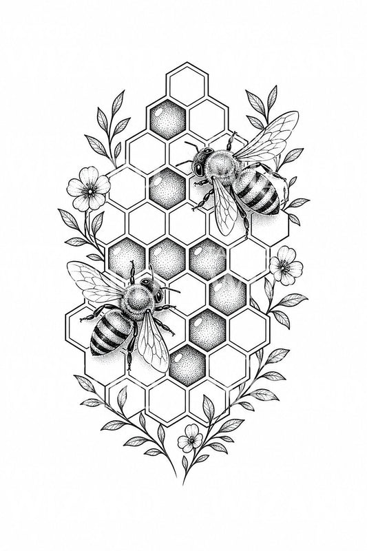 Honeycomb and Bees Tattoo Design