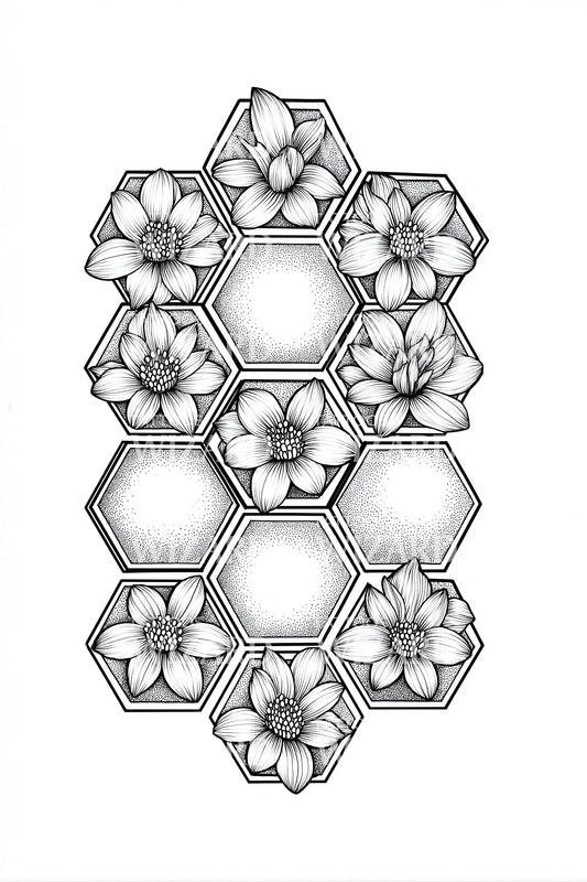 Honeycomb Flower Matrix Tattoo Design