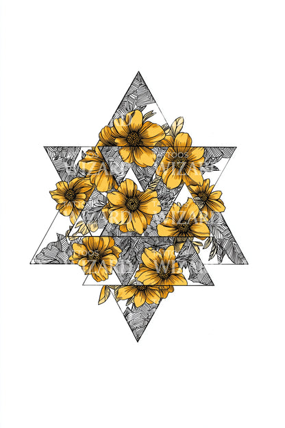 ハニカムスターの花のタトゥーデザイン