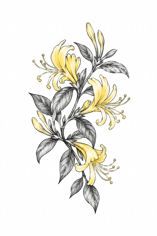 Honeysuckle Spray with Butter Yellow Wash Sketch Tattoo