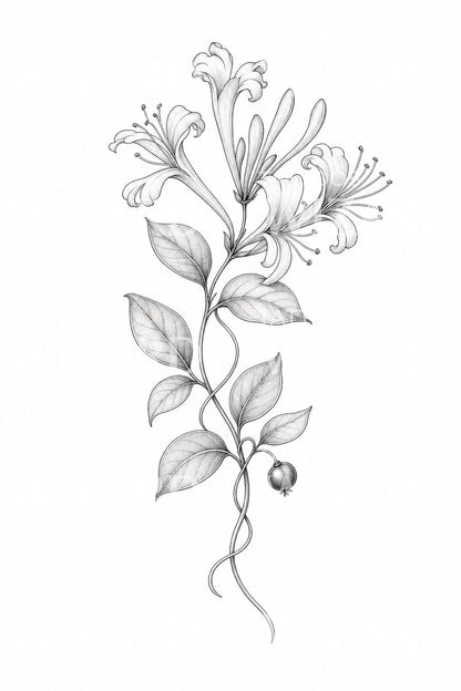 Honeysuckle Vine Fine Line Tattoo Design