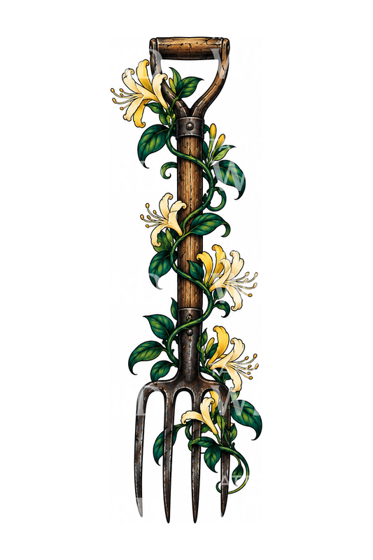 Honeysuckle Vine on a Garden Fork Tattoo Idea