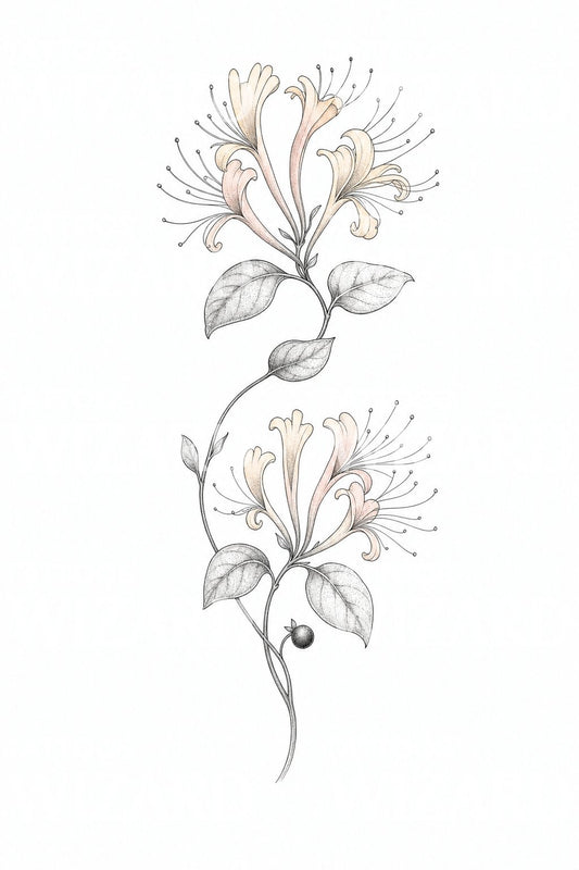 Tattoo-illustratie van kamperfoelierank