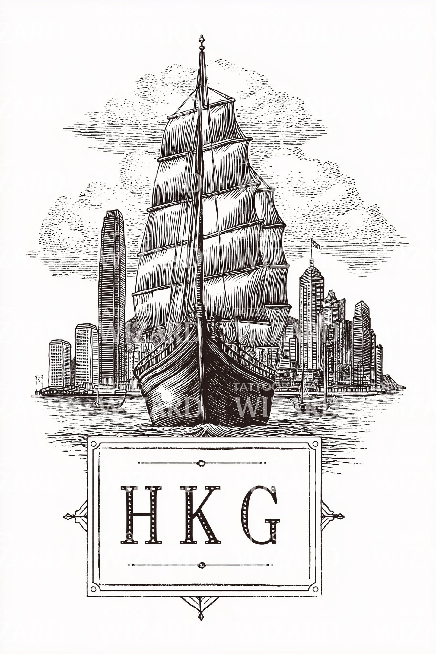 Hong Kong HKG Tall Ship Tattoo Illustration