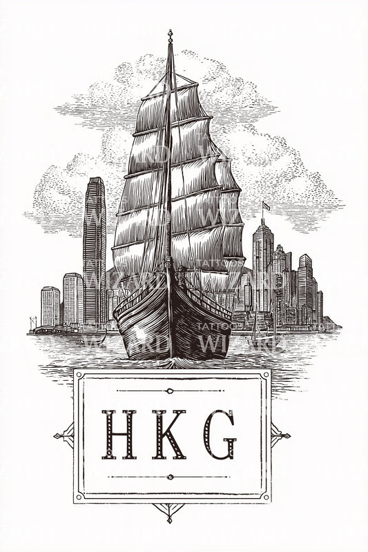 Hong Kong HKG Tall Ship Tattoo Illustration
