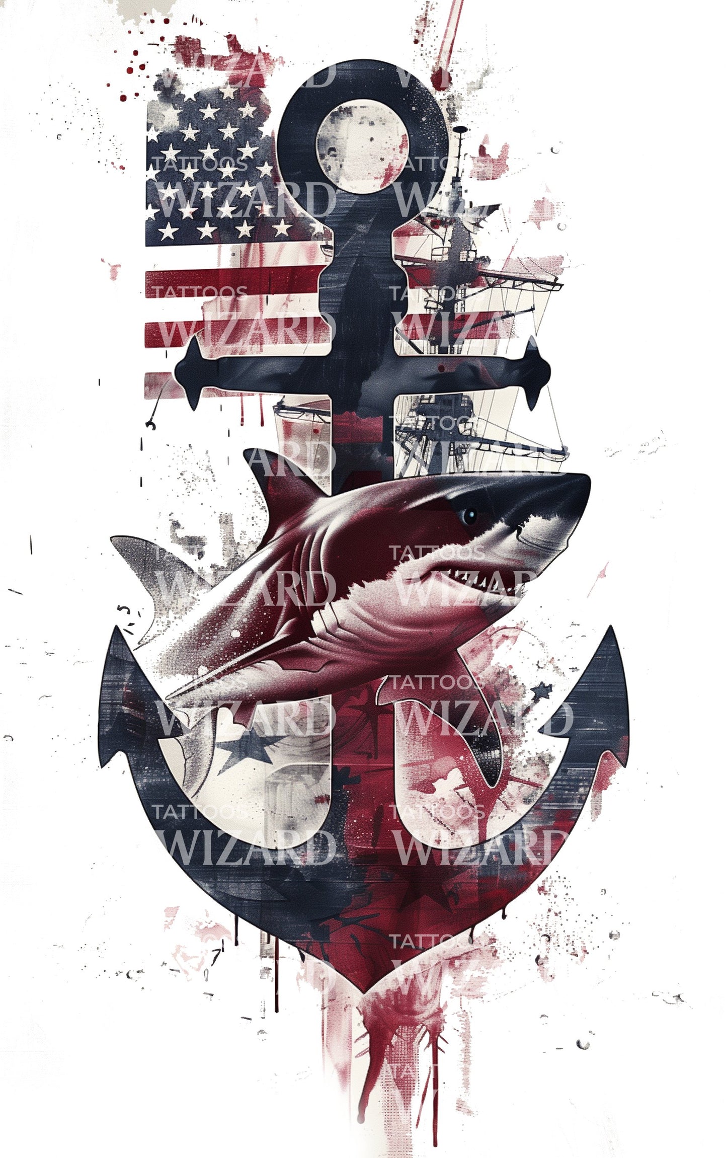 Honor in Service Shark and Flag Tattoo Design