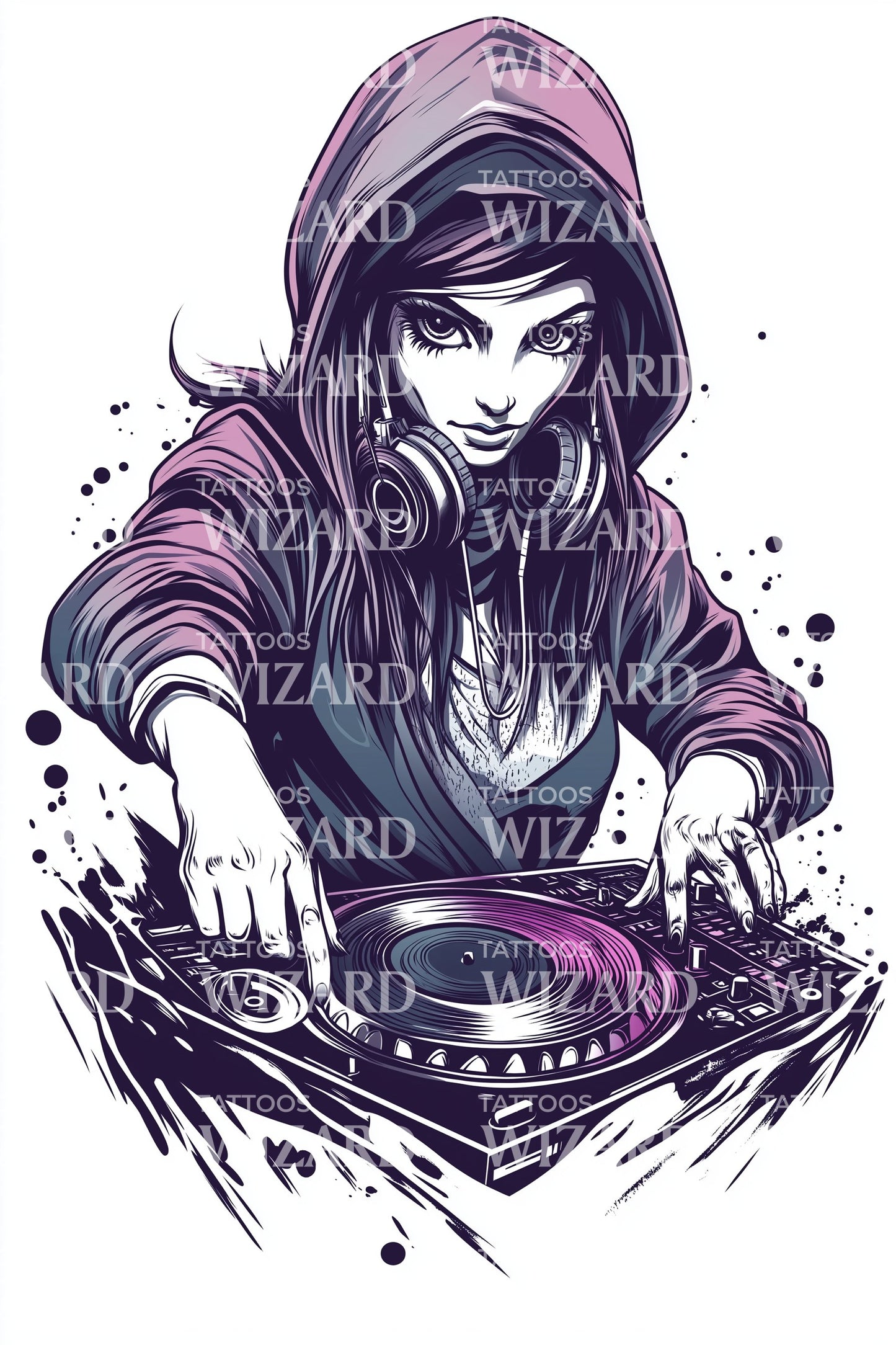 Hooded DJ Beats Tattoo Illustration