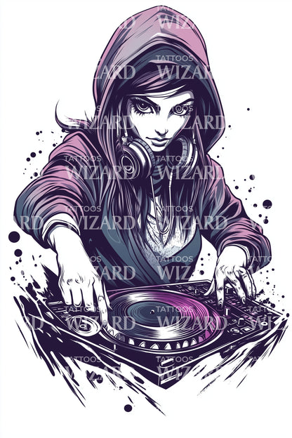 Hoodie DJ Beats Tattoo Illustratie