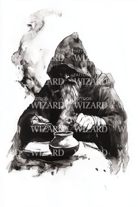 Hooded Hermit Tea Tattoo Design