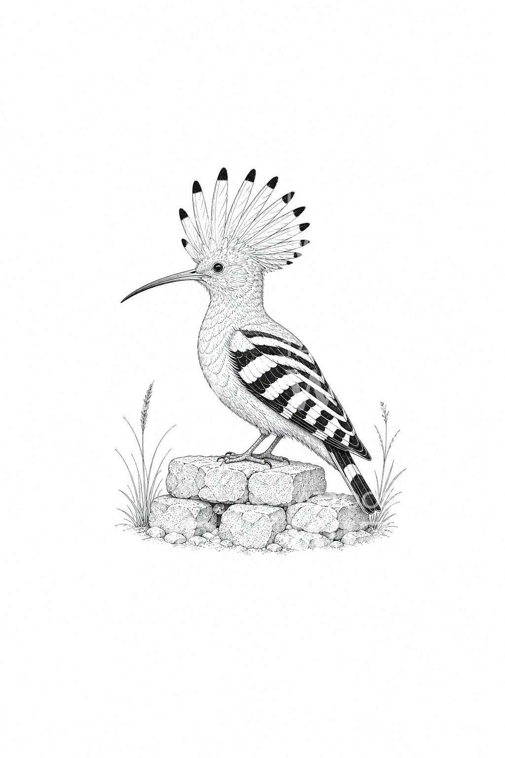 Hoopoe with Raised Crest Tattoo Illustration