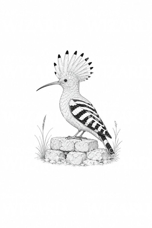 Tattoo-Illustration eines Wiedehopfs mit aufgestellter Haube