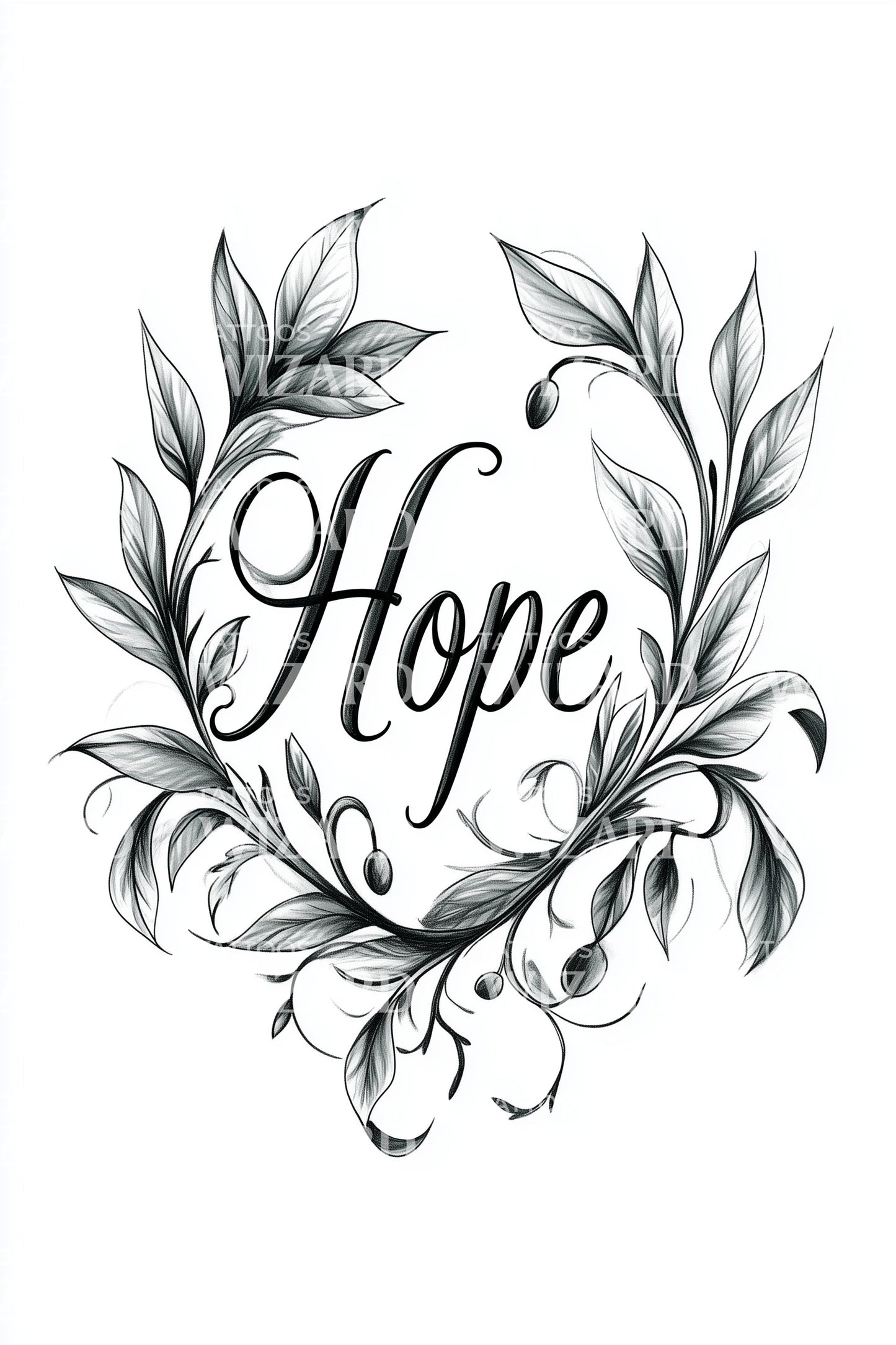 Hope Floral Wreath Tattoo Design