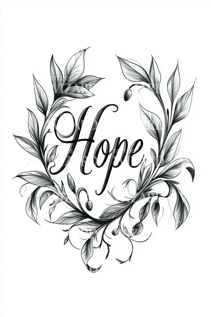 Hope Floral Wreath Tattoo Design