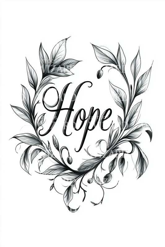 Hope Floral Wreath Tattoo Design