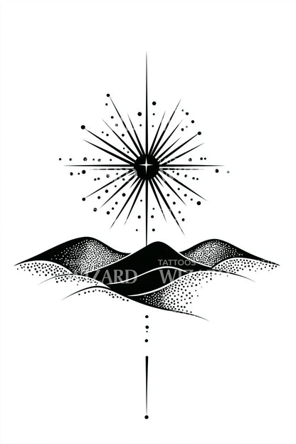 Horizon Mountains Guiding Star Tattoo Design