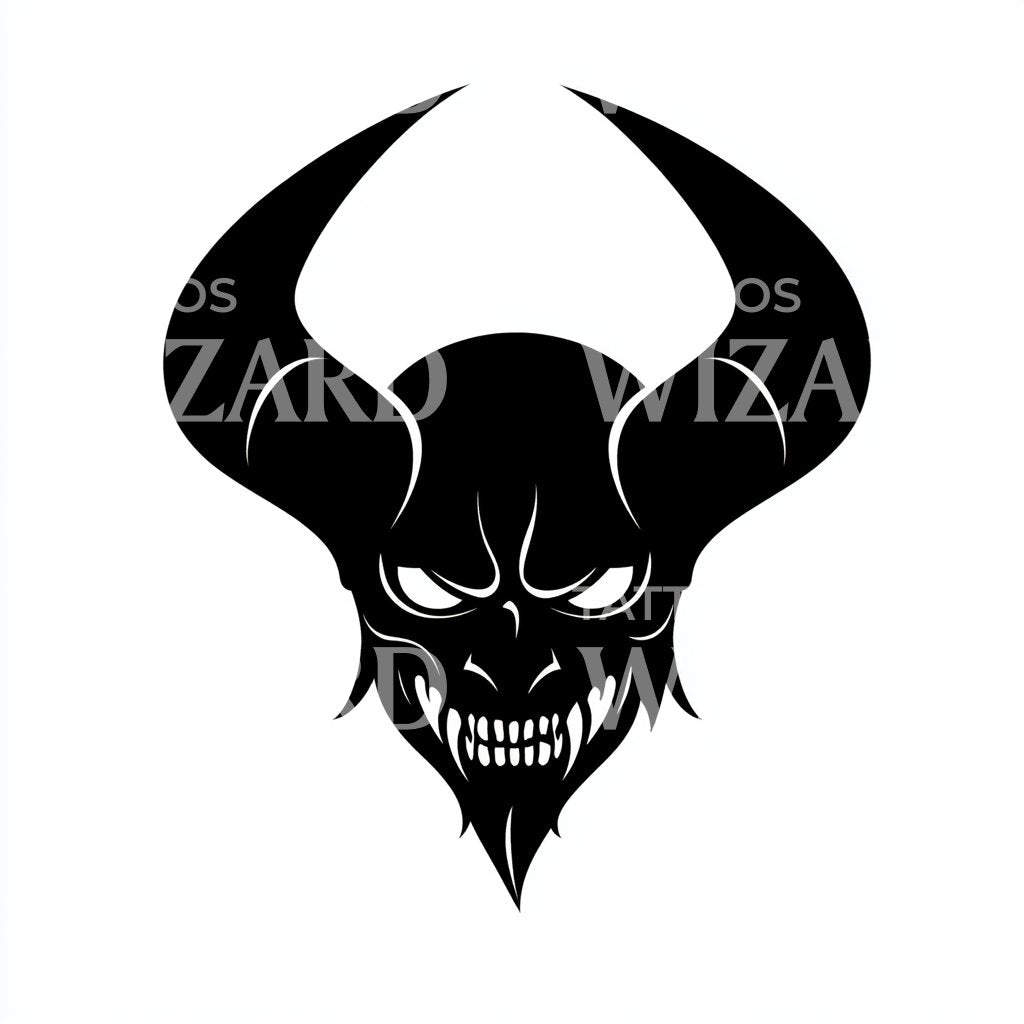 Horned Demon Smile Tattoo Design