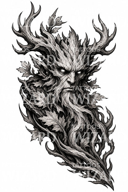 Horned Forest Spirit Tattoo Design
