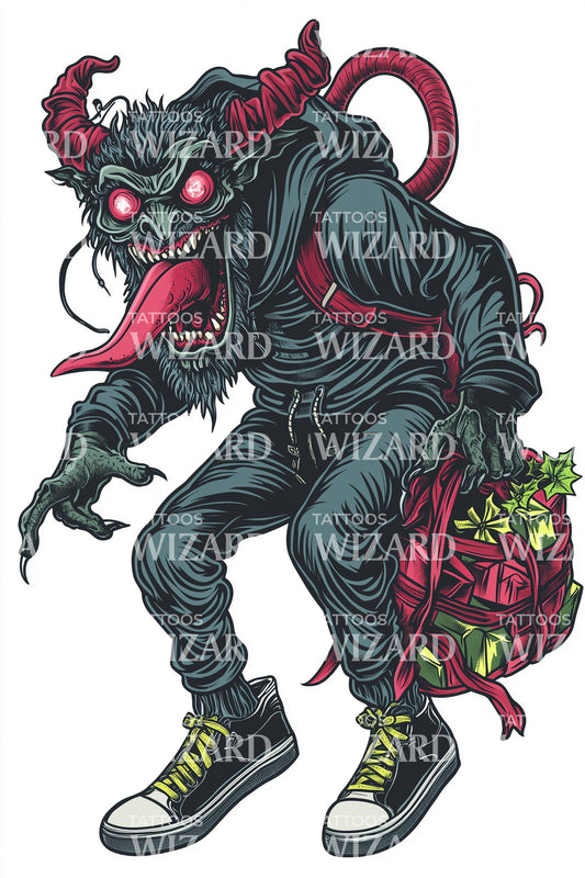 Horned Krampus Demon Tattoo Illustration