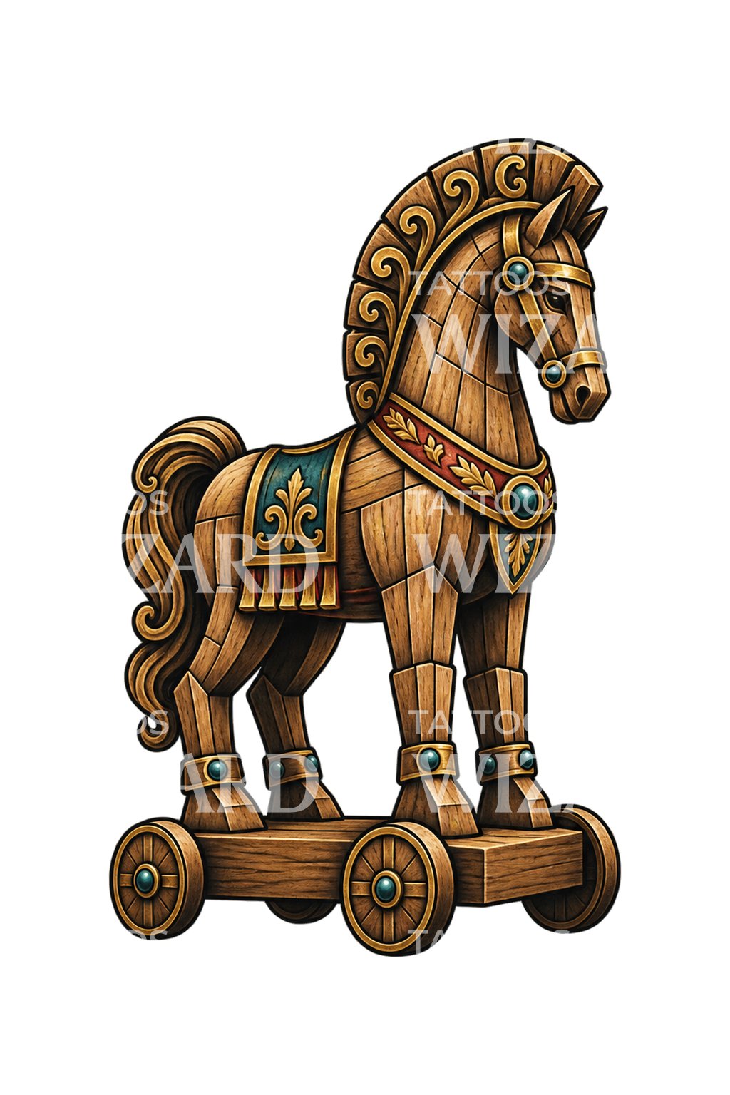 Horse of Troy on Wheels Tattoo Design