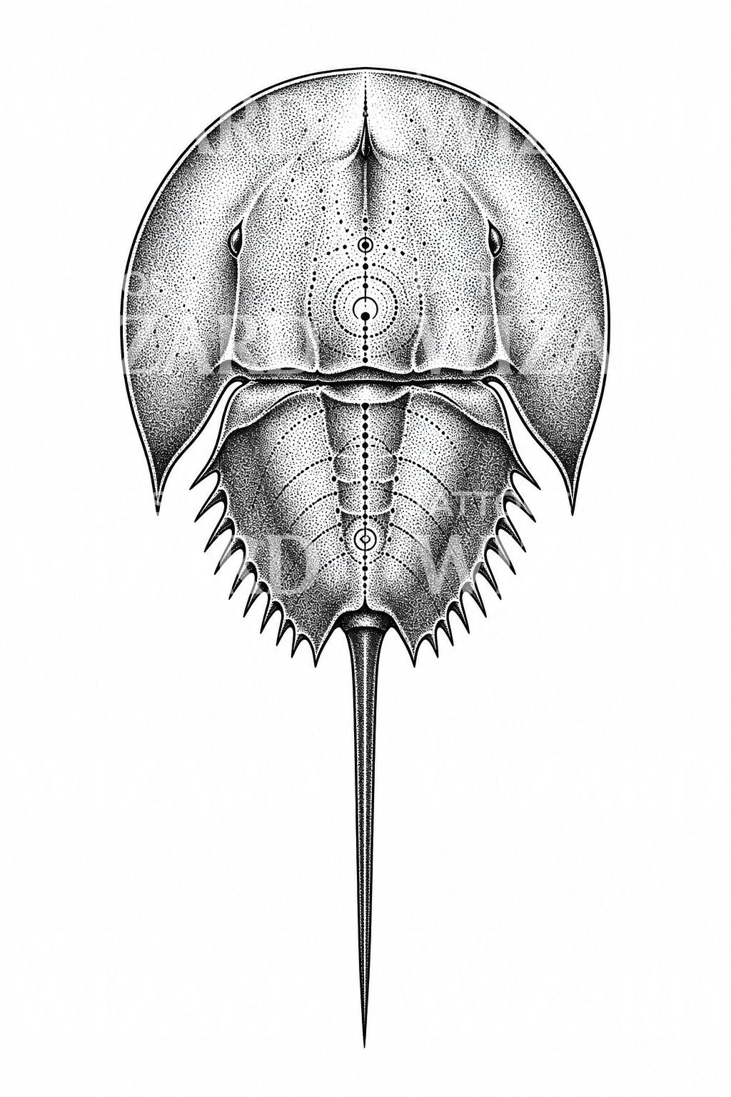 Tőrfarkú rák dotwork tetoválásminta