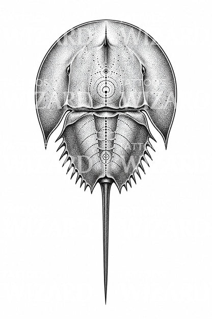 Tőrfarkú rák dotwork tetoválásminta