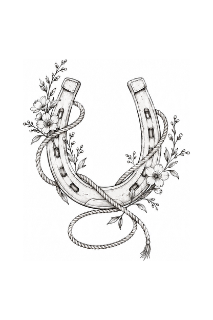 Horseshoe with Lasso and Flowers Tattoo Idea