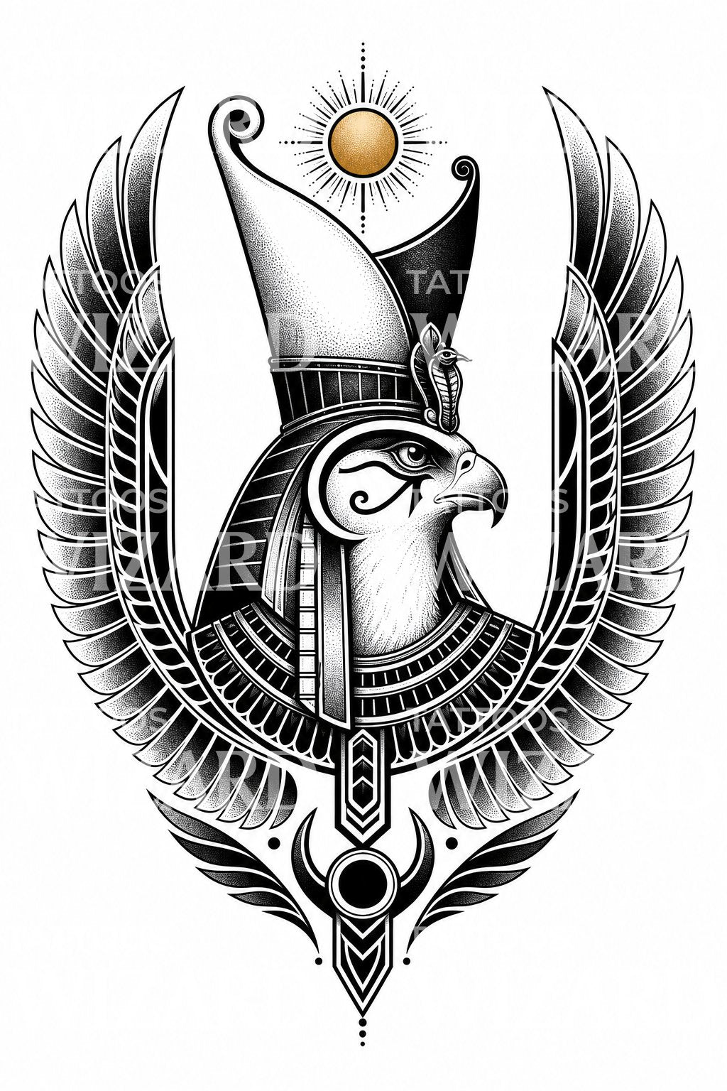 Horus Falcon Egyptian Blackwork Tattoo Design