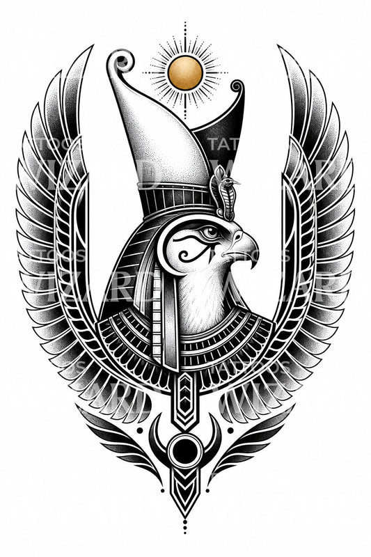 Horus şahini Mısır blackwork dövme tasarımı