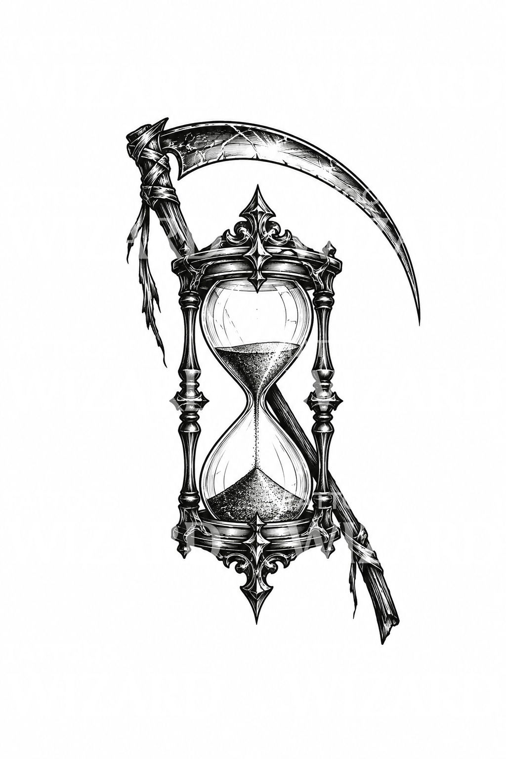 Hourglass and Reaper Scythe Sketch Tattoo
