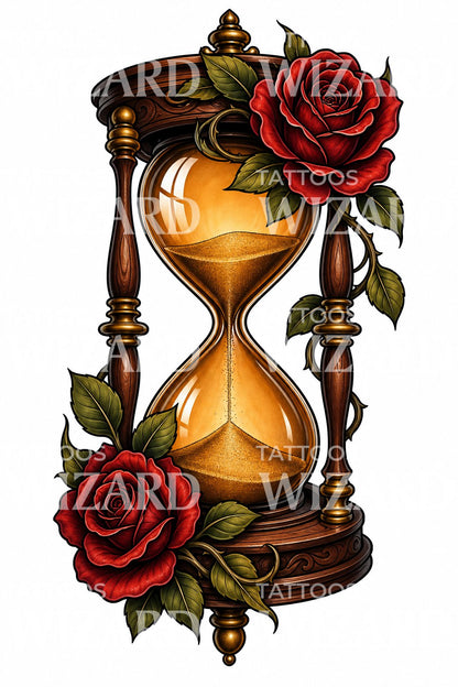 Timeglass og Roser Tatoveringsdesign