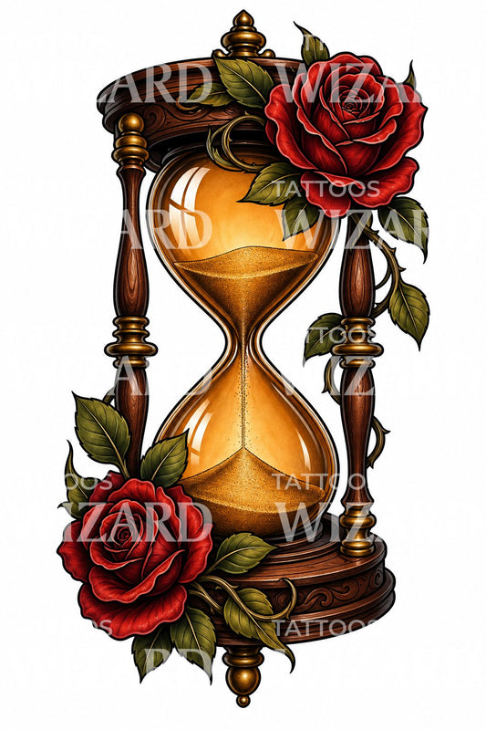 Desain Tato Jam Pasir dan Mawar