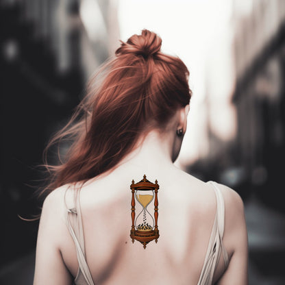 Hourglass with Falling Birds Tattoo Design