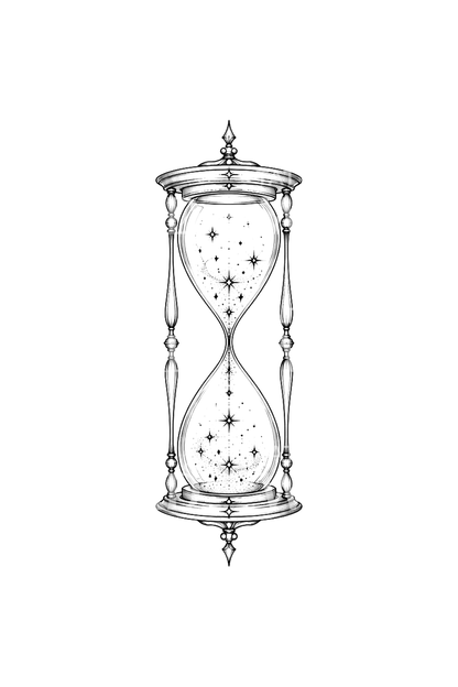 Timeglass fylt med stjerner, fine line-tatoveringsidé