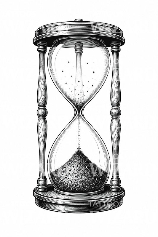 Hourglass Filled with Stars Tattoo Design