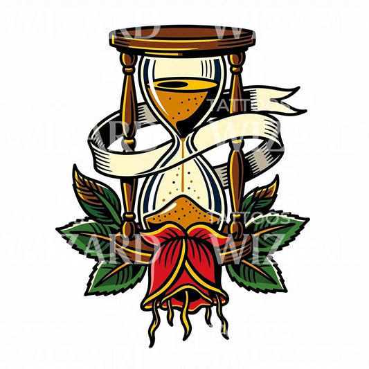 Zandloper Roos Lint Tattoo-Ontwerp