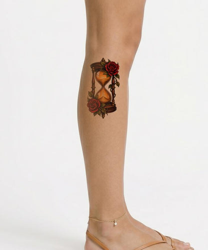 Desain Tato Jam Pasir dan Mawar