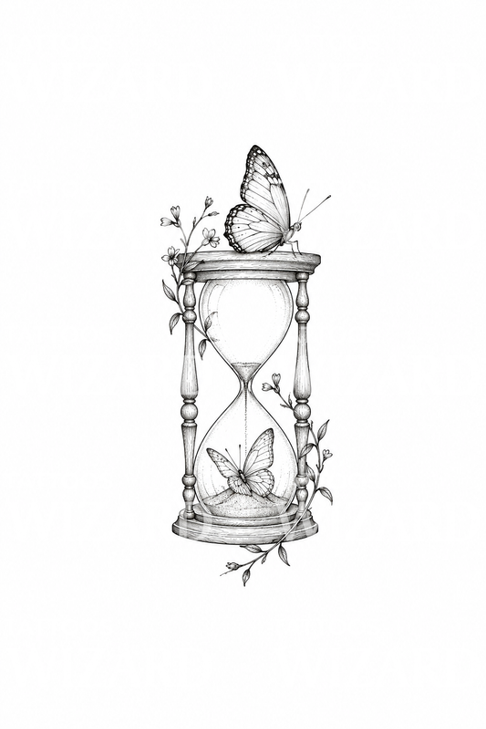 Hourglass with Emerging Butterfly Tattoo Idea