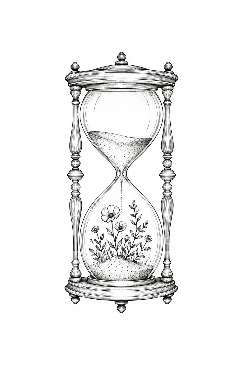 Hourglass with Flowers Growing Inside Tattoo
