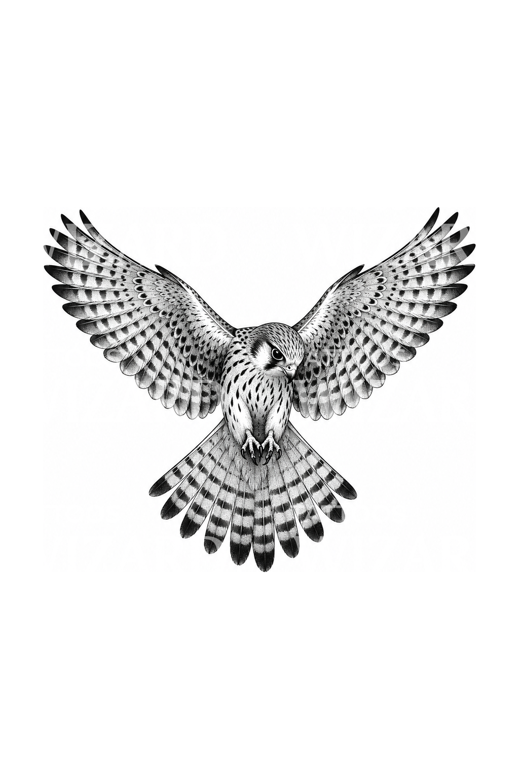 Tatuagem dotwork de peneireiro em voo pairado