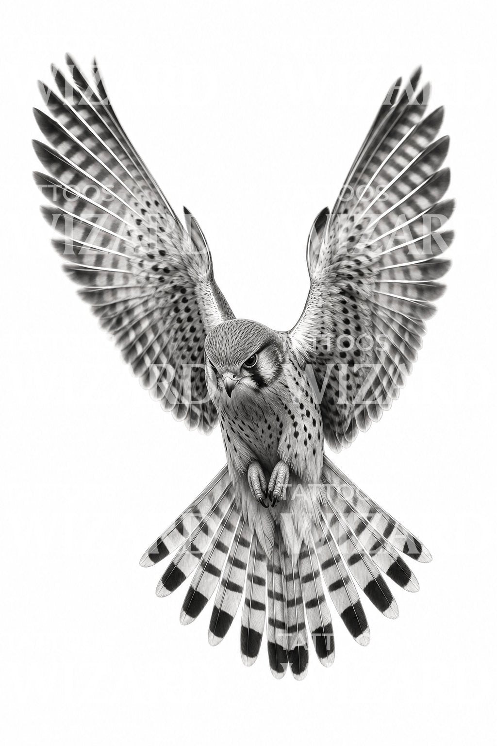 Hovering Kestrel Falcon Tattoo Design