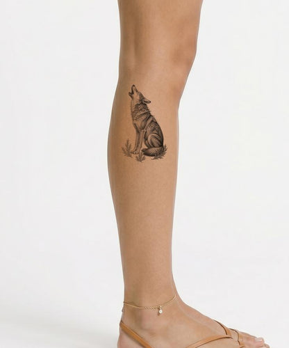 Howling Coyote Crescent Moon Tattoo Design