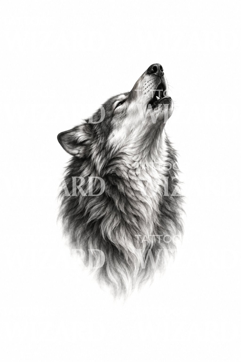 Howling Wolf Black and Grey Realism Tattoo Design