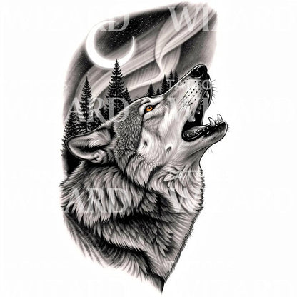 Howling Wolf Moon Tattoo Design