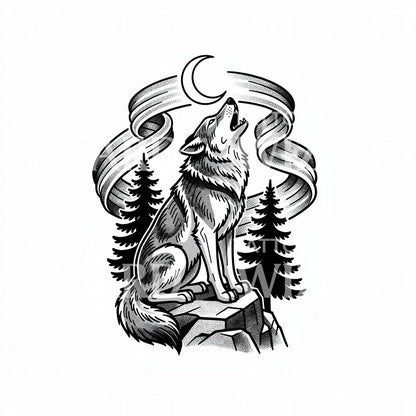 Design Tattoo Lupo Ululante e Luna