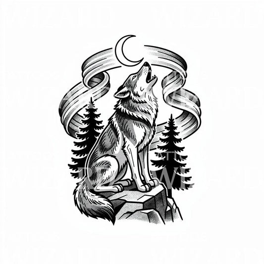 Howling Wolf Moon Tattoo Design