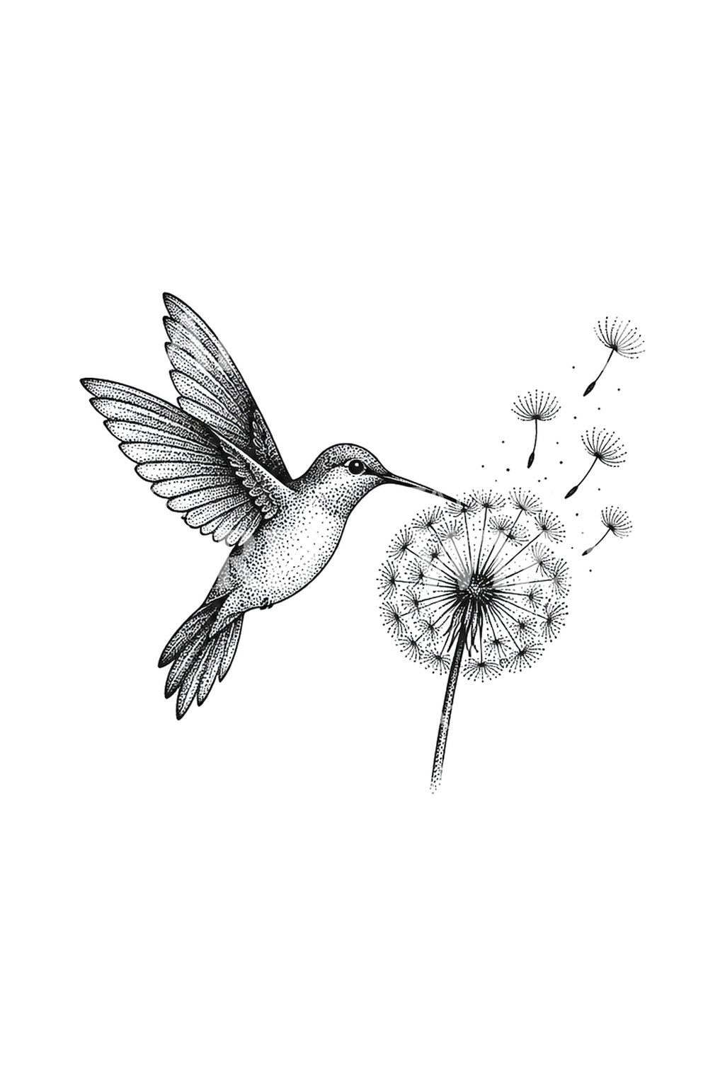 Hummingbird and Drifting Dandelion Seeds Tattoo Idea