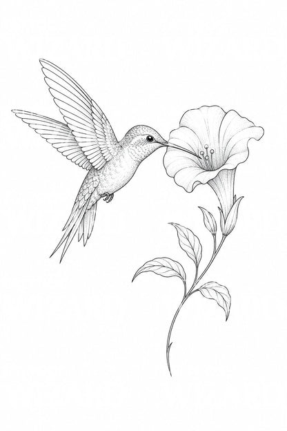 Hummingbird and Flower Tattoo Design