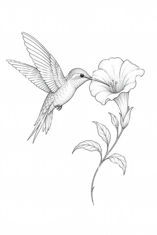 蜂鸟与花朵纹身设计