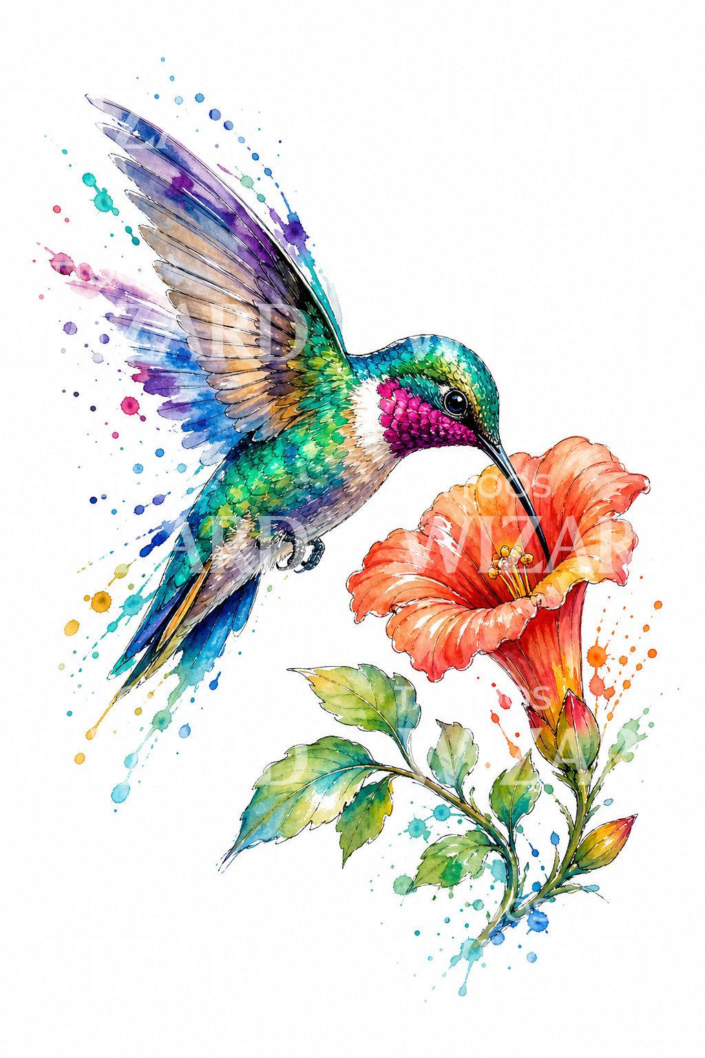 Tattoo-idee met kolibrie en trompetbloem
